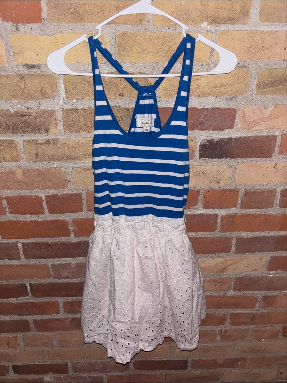 Vintage Y2K Abercrombie & Fitch Blue and White Striped Tank Dress